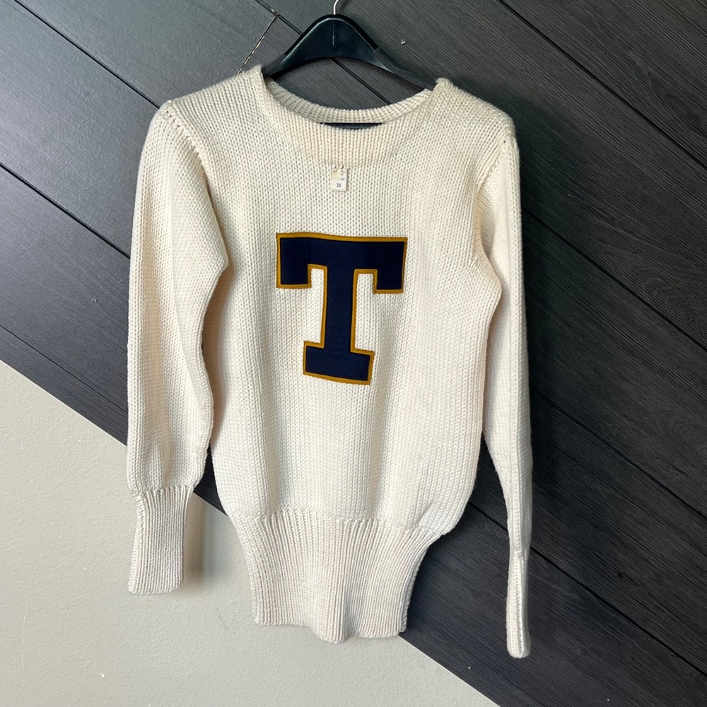 Vintage Nixon Company Letterman Sweater 100% Wool Ivory‎ Size M Collegiate